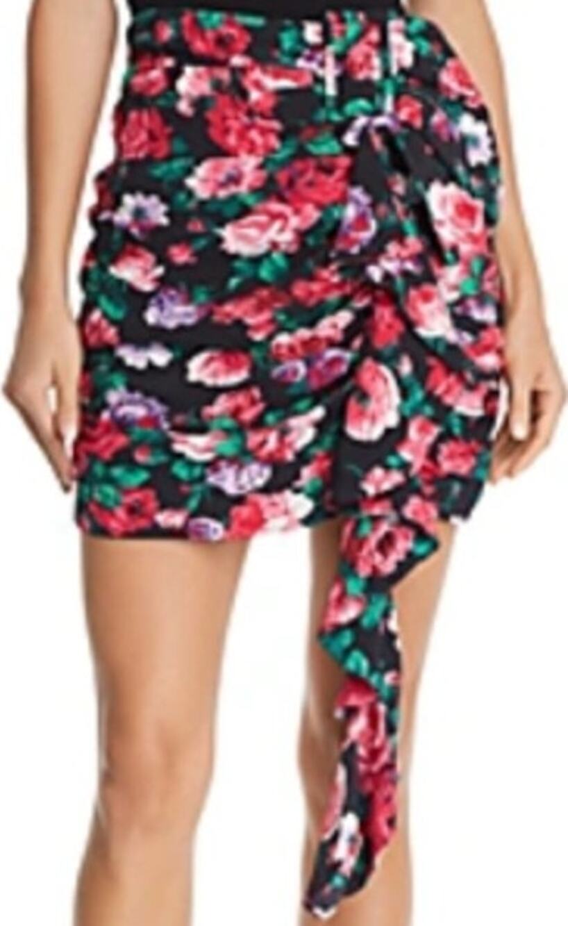 RONNY KOBO Lauryn Ruffle Mini Skirt Ruched Ruffle Back Zip Black Multi XS NWT